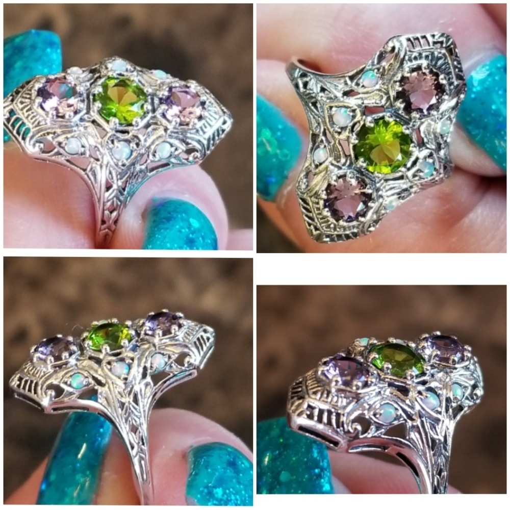 Genuine 3ct Amethyst and Peridot Ring Size 8 - Picture 4 of 6